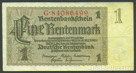 Billets internationaux: ALEMANIA. III reich. II G.M. 1 rentenmark 1937. Pick 173. Ver la letra del numerador.