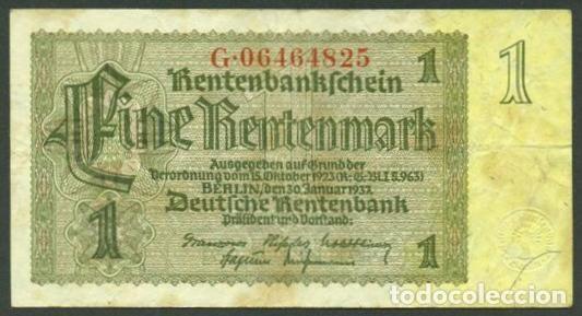 Billets internationaux: ALEMANIA. III reich. II G.M. 1 rentenmark 1937. Pick 173. Ver la letra del numerador.
