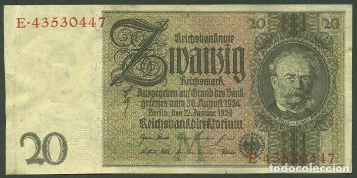 Billets internationaux: ALEMANIA. 20 reichsmark 1929. Pick 181 a. Serie E.