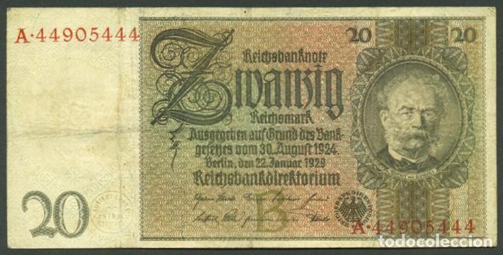 Billets internationaux: ALEMANIA. 20 reichsmark 1929. Pick 181 a. Serie A.