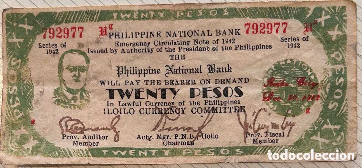 International Banknotes: Billete de 20 pesos &ndash; Philippine National Bank, emisi&oacute;n de emergencia de 1942