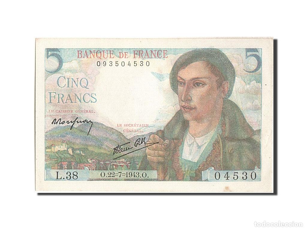 Billetes extranjeros: [#204511] Billete, Francia, 5 Francs, 5 F 1943-1947 ''Berger'', 1943, 1943-07-22, EBC