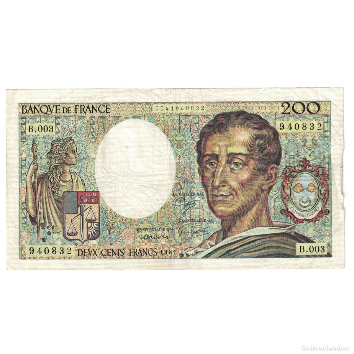 Billetes extranjeros: [#244712] Francia, 200 Francs, Montesquieu, 1981, B.003 940832, BC+, Fayette:70.1, KM:155a