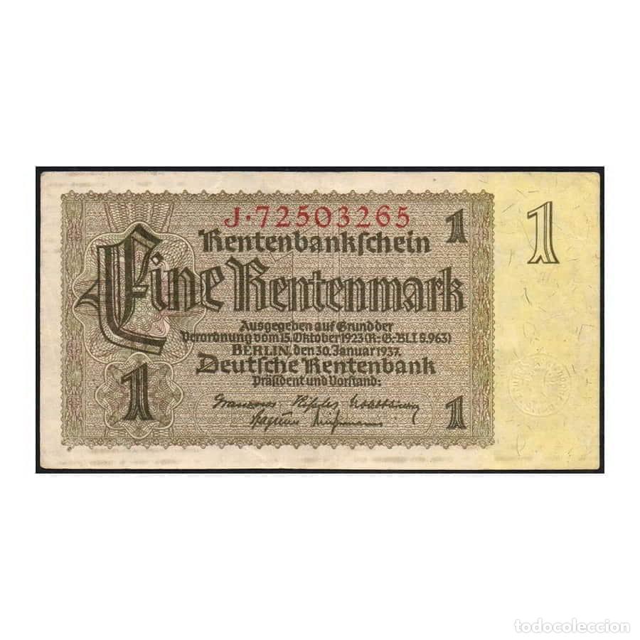 Billetes extranjeros: Alemania 1937 [BLL] Tercer Reich. 1 Rentenmark (MBC)