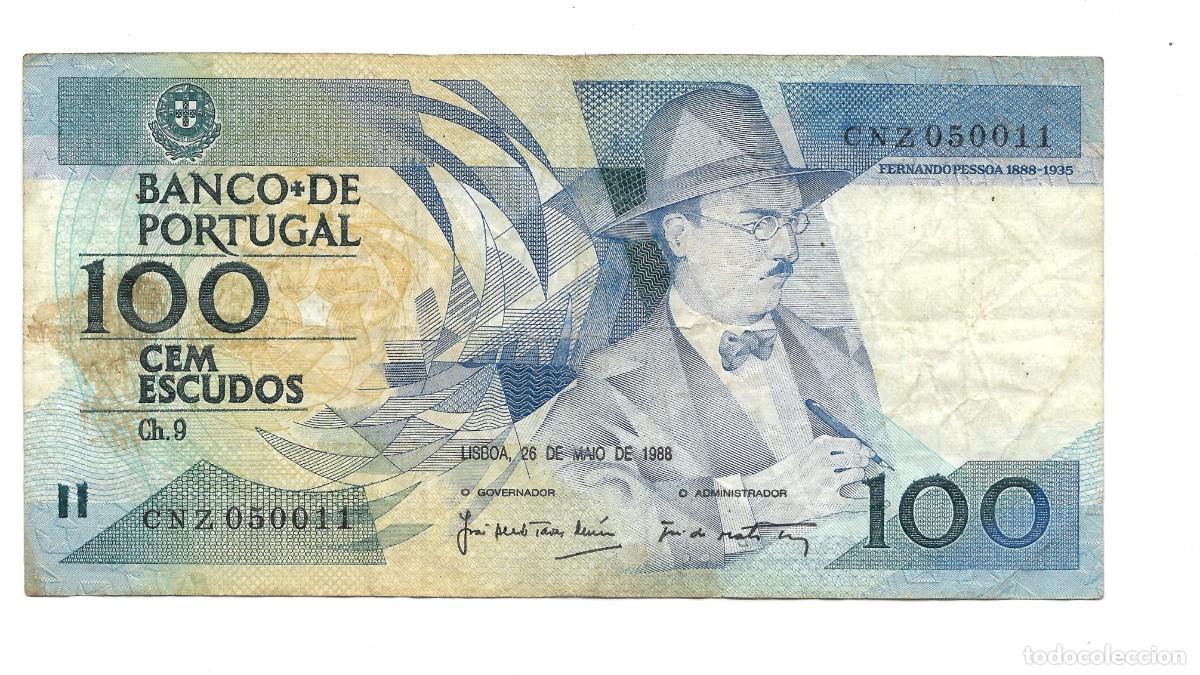 Billetes extranjeros: Billete de 100 escudos de Portugal 1988 F .
