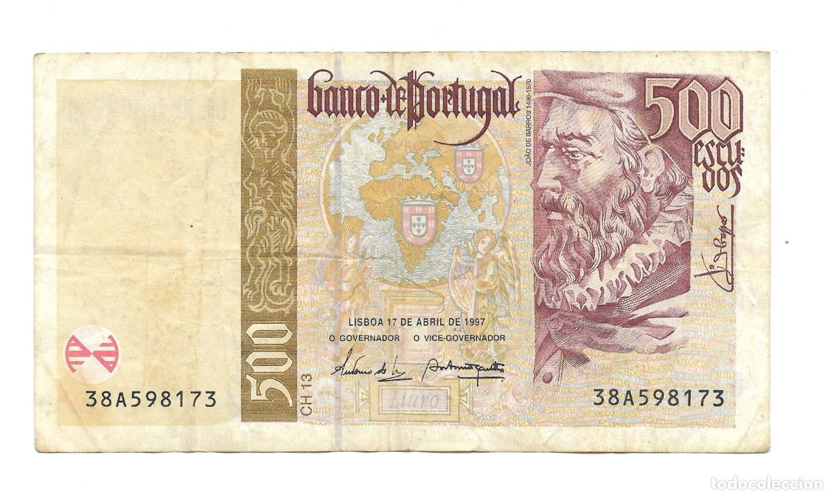 Billetes extranjeros: Billete de 500 escudos de Portugal 1997 VF.