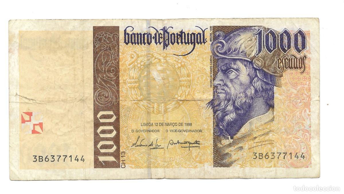 Billetes extranjeros: Billete de 1000 escudos de PortugaL 1998 VF.