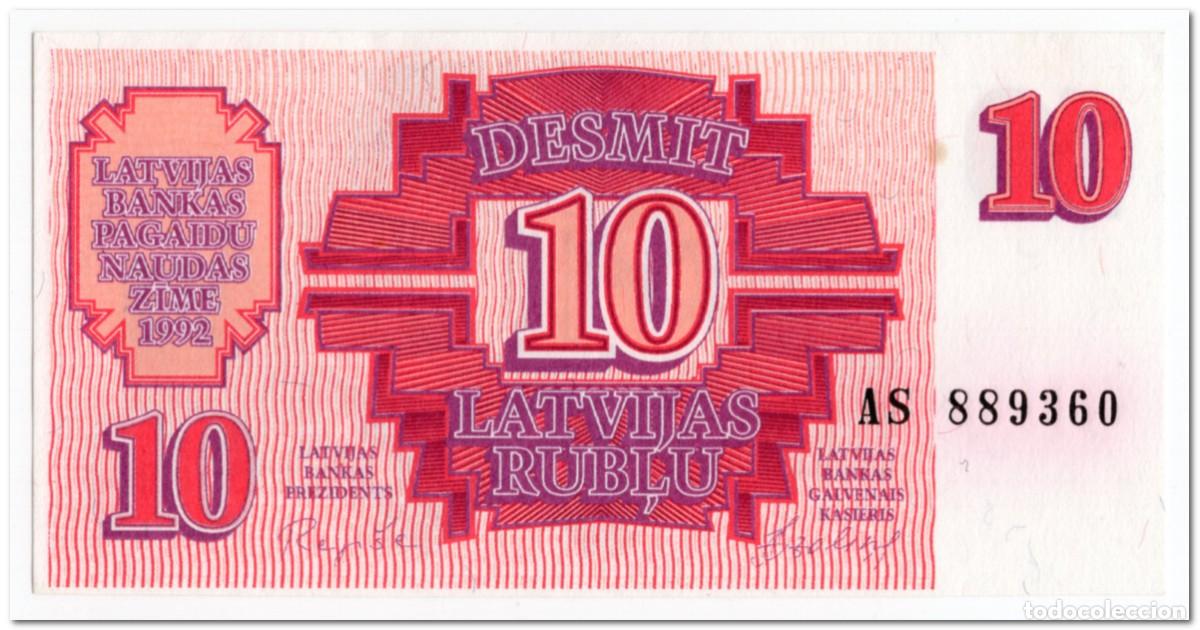 Billetes extranjeros: LATVIA,10 RUBLU,1992,P.38,AU