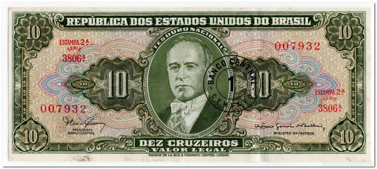Billetes extranjeros: BRAZIL,1 CENTAVO ON 10 CRUZEIROS,1967,P.183b,aXF
