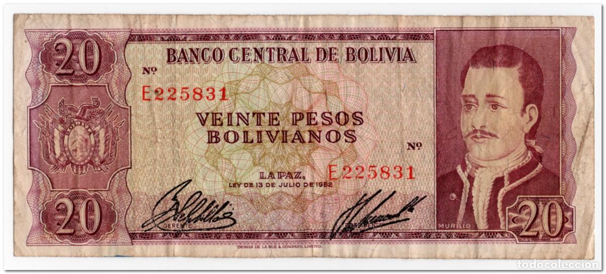 Billetes extranjeros: BOLIVIA,20 PESOS BOLIVIANOS,L.1962,P.155,FINE