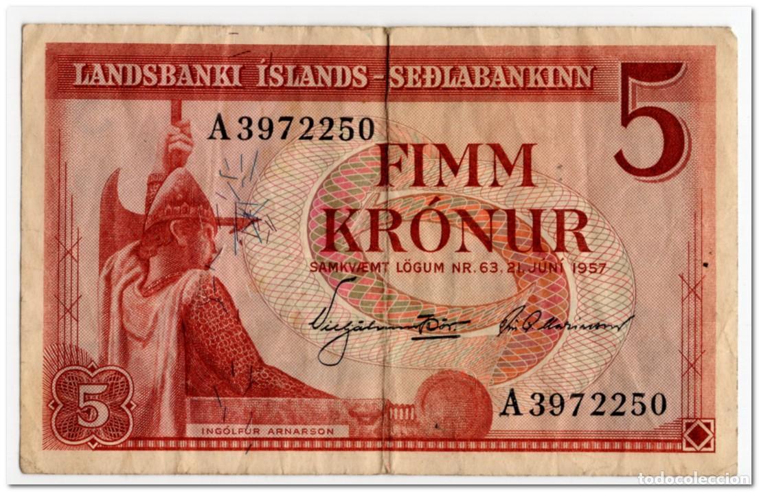 Billetes extranjeros: ICELAND,5 KRONUR,1957,P.37b,FINE