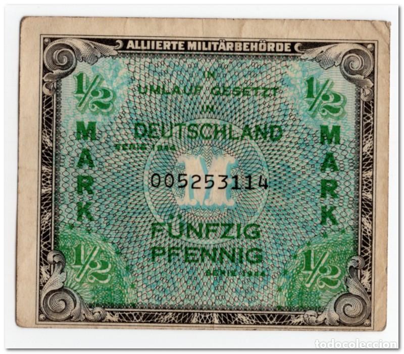 Billetes extranjeros: GERMANY,ALLIED OCCUPATION BANKNOTE ,1,/2 MARK,1944,P.191,VF