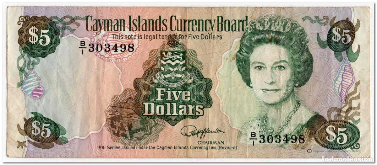 Billetes extranjeros: CAYMAN ISLANDS,5 DOLLARS,1991,P.12,F-VF