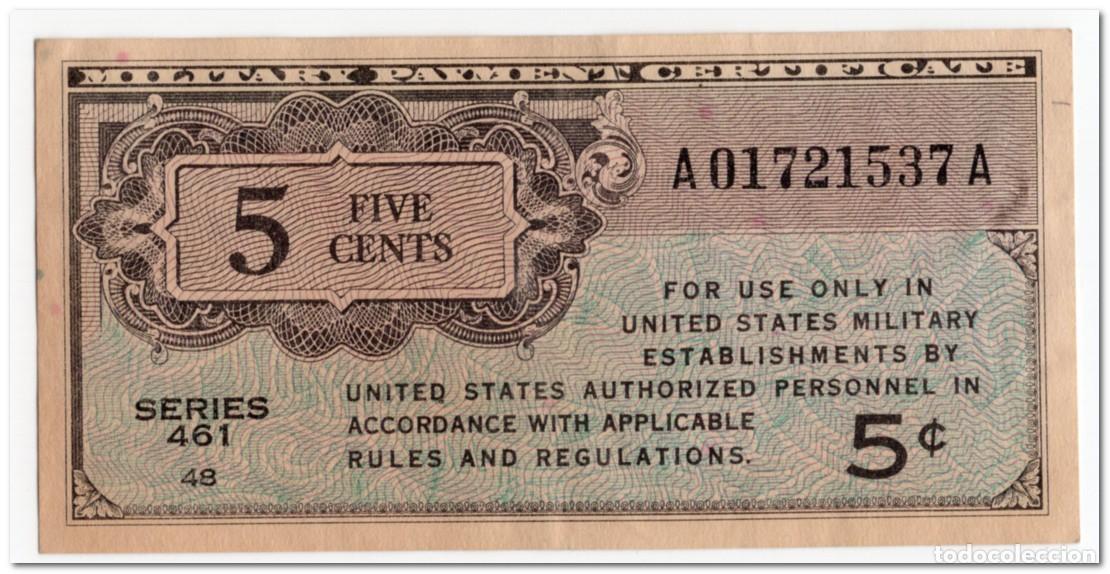 Billetes extranjeros: UNITED STATES,MILITARY PAYMENT CERTIFICATE,5 CENTS,1946,P.M1,VF