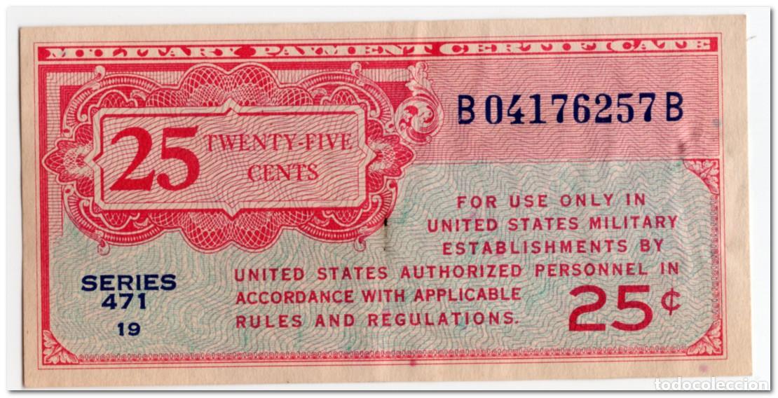 Billetes extranjeros: UNITED STATES,MILITARY PAYMENT CERTIFICATE,25 CENTS,1947,P.M10,VF