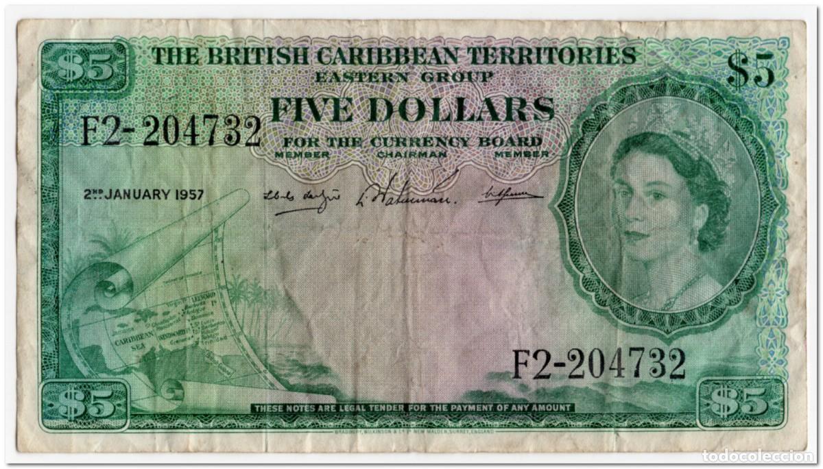 Billetes extranjeros: BRITISH CARIBBEAN TERRITORIES,5 DOLLARS,1957,P.9b,aFINE