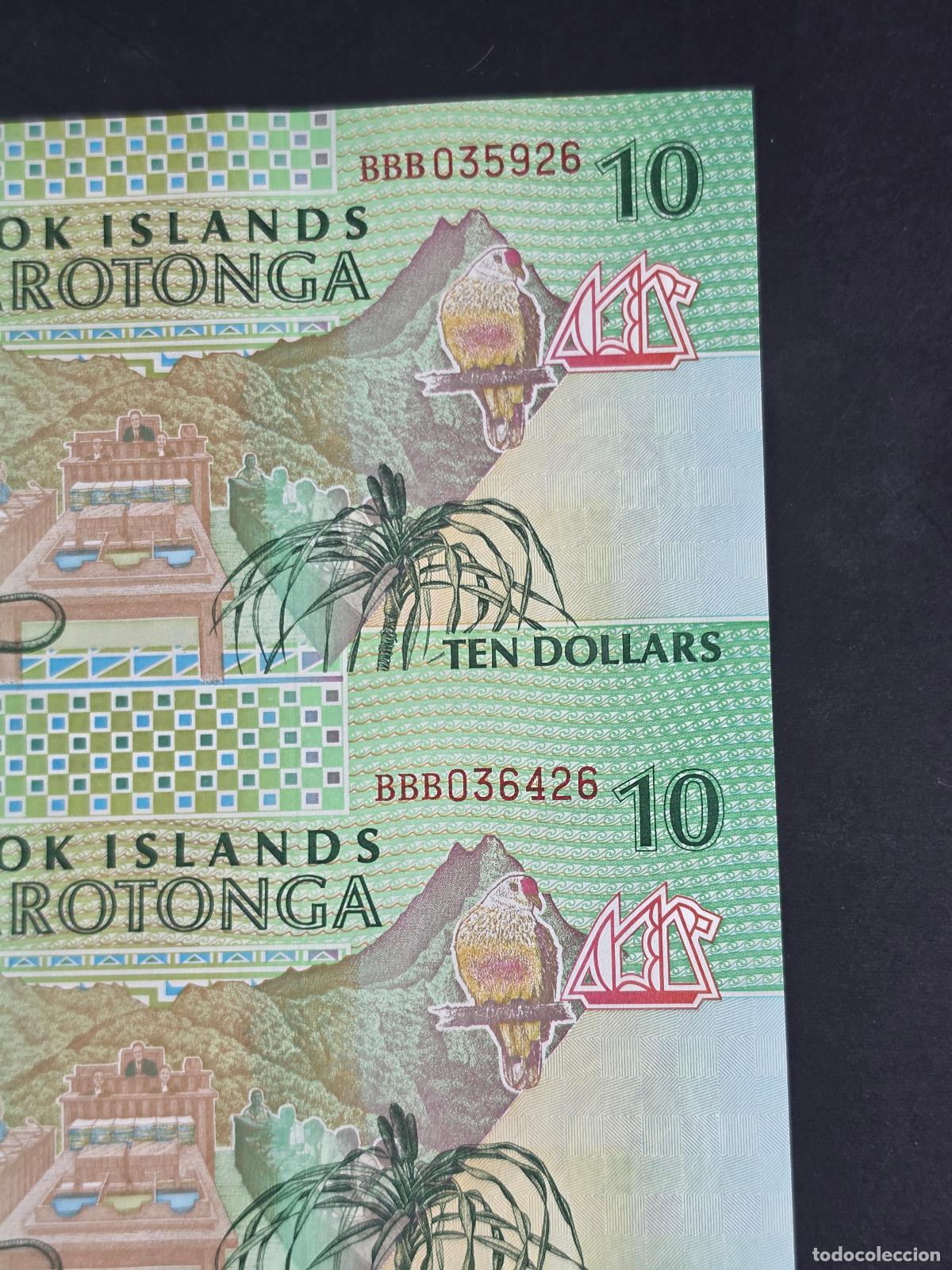 Billetes extranjeros: Islas Cook 10 Dollars &ndash; Hoja completa sin cortar de 4 billetes
