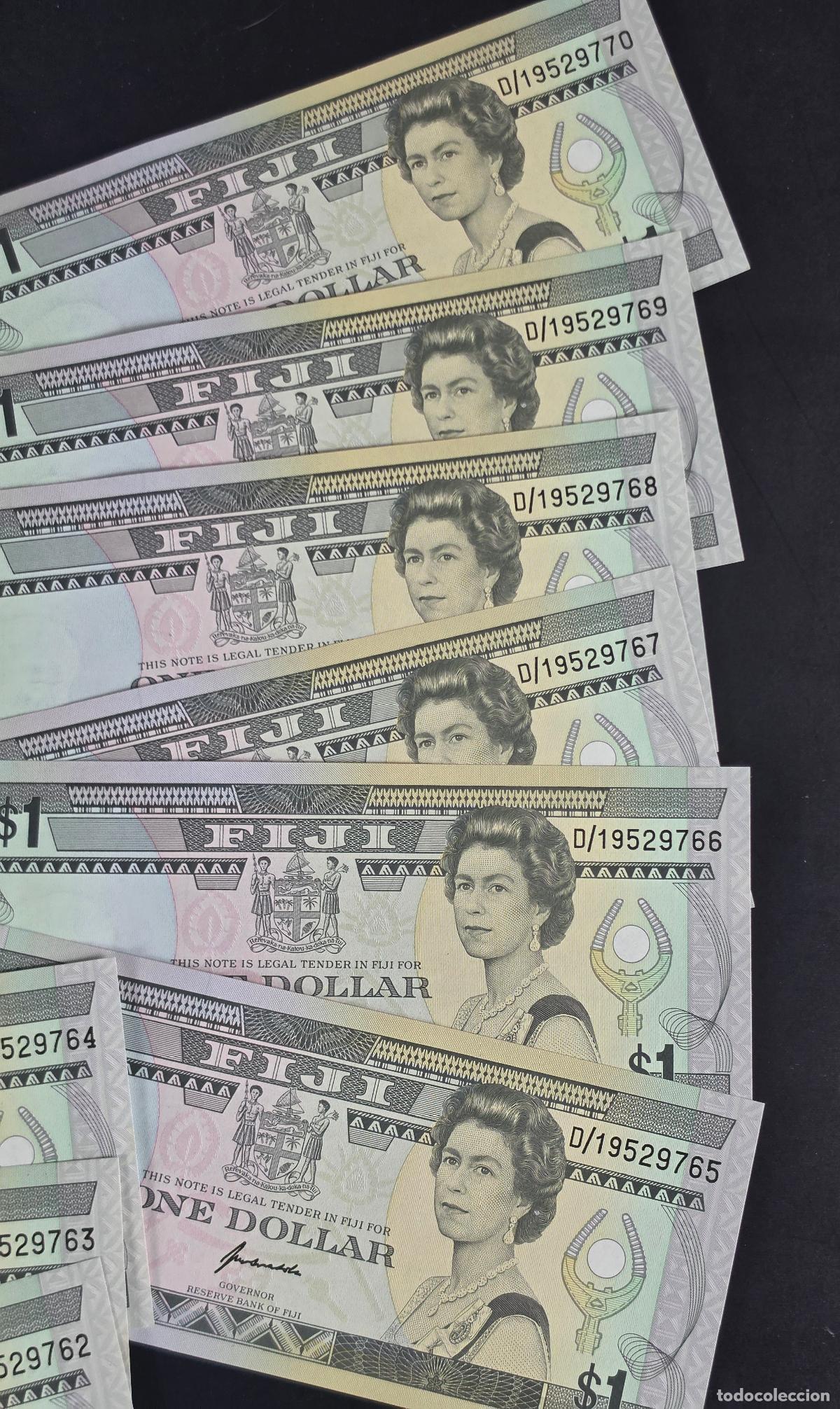 Billetes extranjeros: Fiji 10 billetes de 1 d&oacute;lar correlativos Isabel II