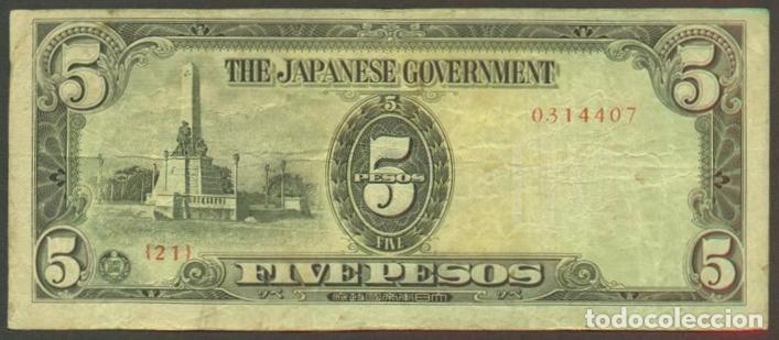 International Banknotes: FILIPINAS. Ocupacion japonesa II G.M. 5 pesos (1942-1943).