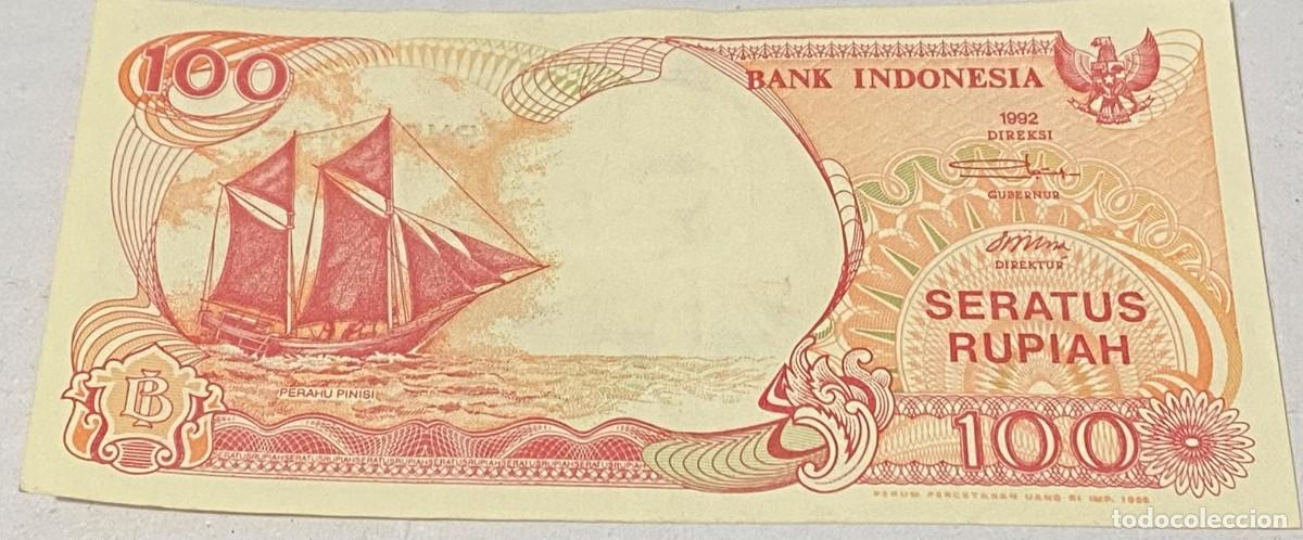 Billetes extranjeros: Billete 1993. 100 Rupias. Indonesia. P-127b. Velero. Volc&aacute;n. EBC. Excelente Buena Conservaci&oacute;n.