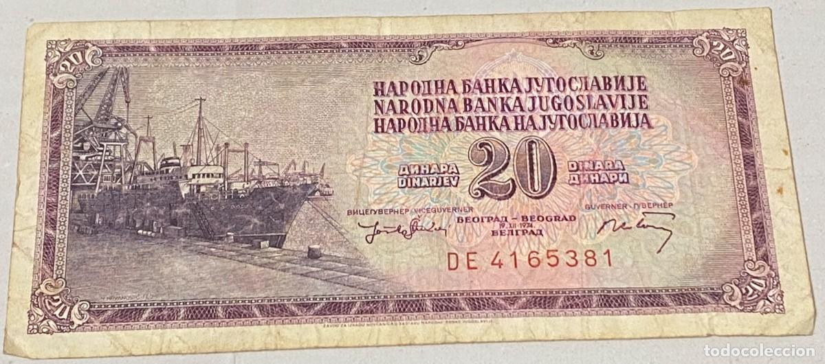 Billetes extranjeros: Billete 1974. 20 Dinares. Yugoslavia. BC+. Buena Conservaci&oacute;n+