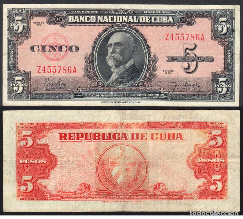 Internationale Banknoten: BILLETE CUBA - 5 PESOS - 1950 - M&Aacute;XIMO G&Oacute;MEZ - CIRCULADO - E.B.C.