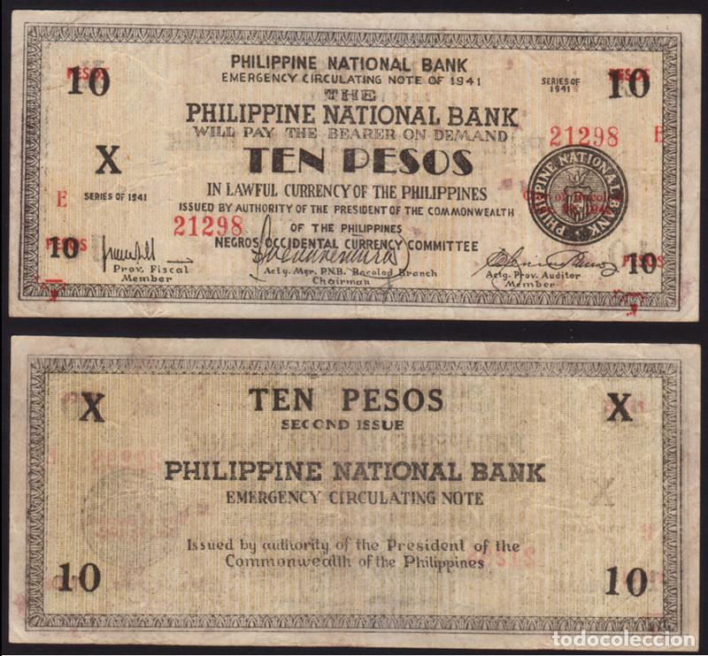 Internationale Banknoten: BILLETE FILIPINAS - 10 PESOS - 1941 - PICK.S-627 - PLANCHA - MUY ESCASO