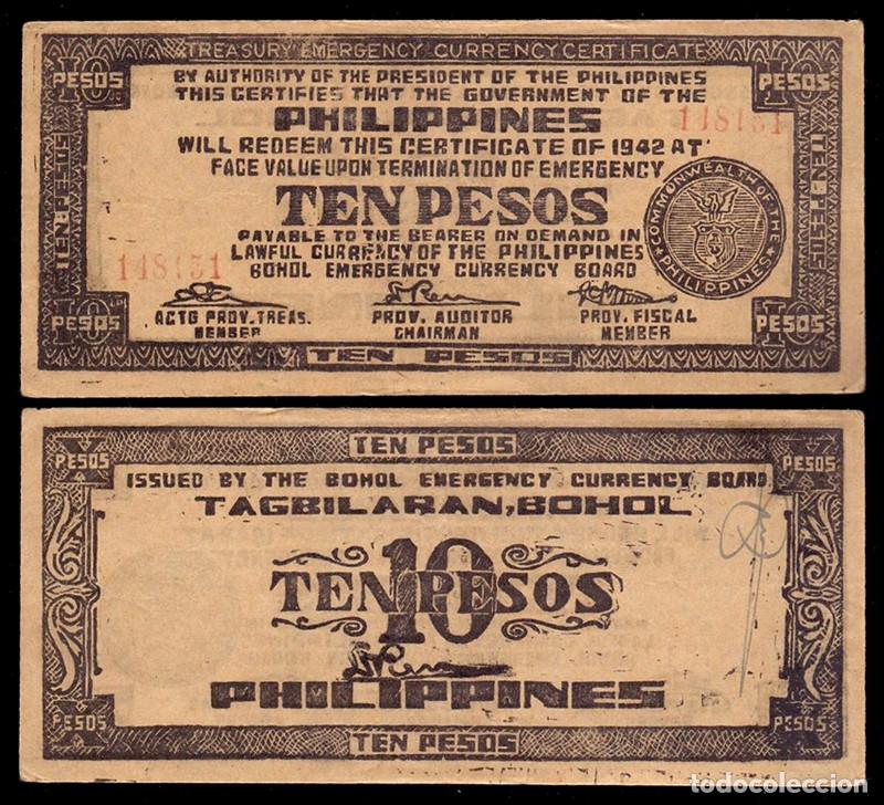 Internationale Banknoten: BILLETE FILIPINAS - 10 PESOS - 1942 - PICK # S137 - PLANCHA - MUY ESCASO