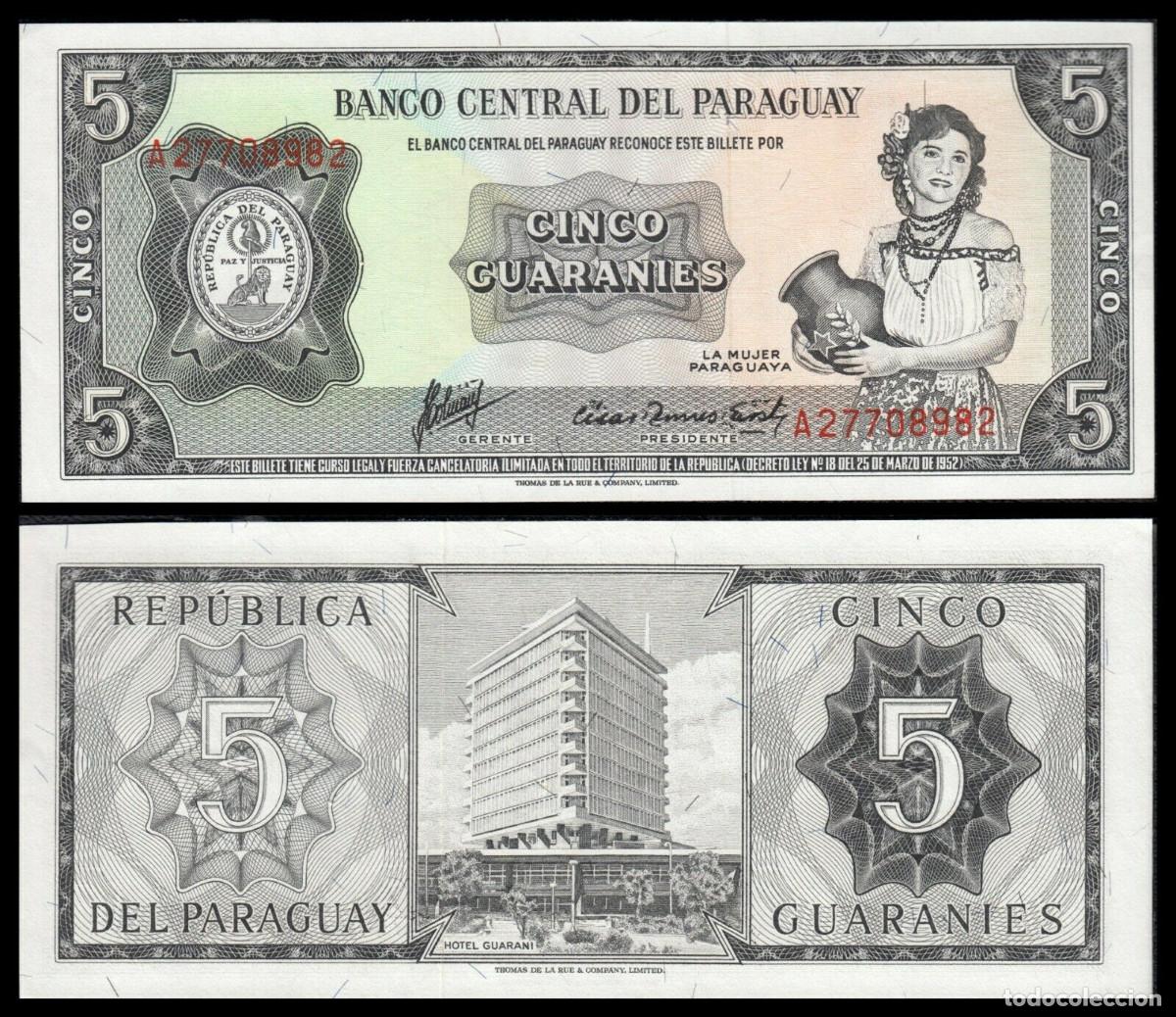 Internationale Banknoten: BILLETE PARAGUAY - 5 GUARANIES - 1952 - PICK 195b - PLANCHA