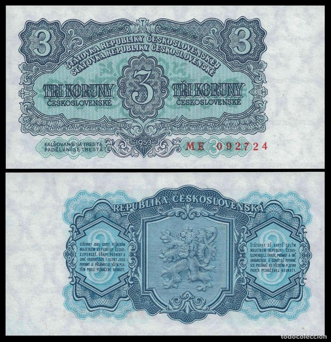 Internationale Banknoten: BILLETE CHECOESLOVAQUIA - 3 CORONAS - 1953 - PICK#79b - PLANCHA
