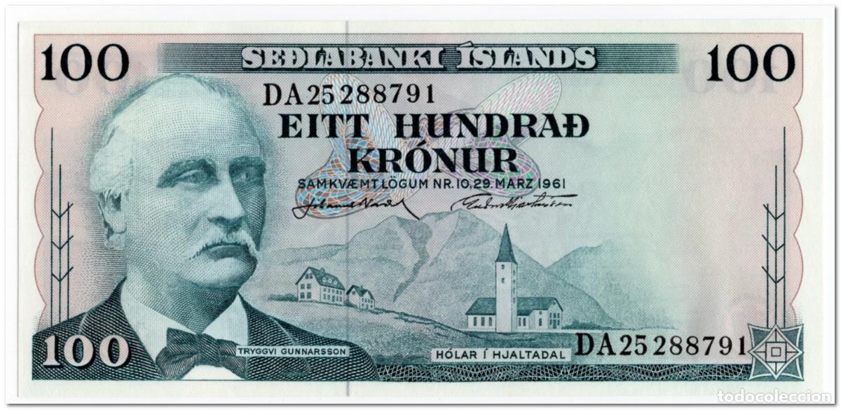 Billetes extranjeros: ICELAND,100 KRONUR,1961,P.44,UNC