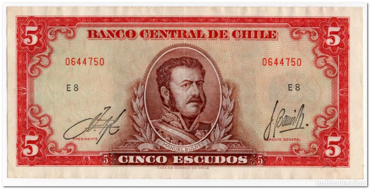Billetes extranjeros: CHILE,5 ESCUDOS,1964,P.138,VF-XF