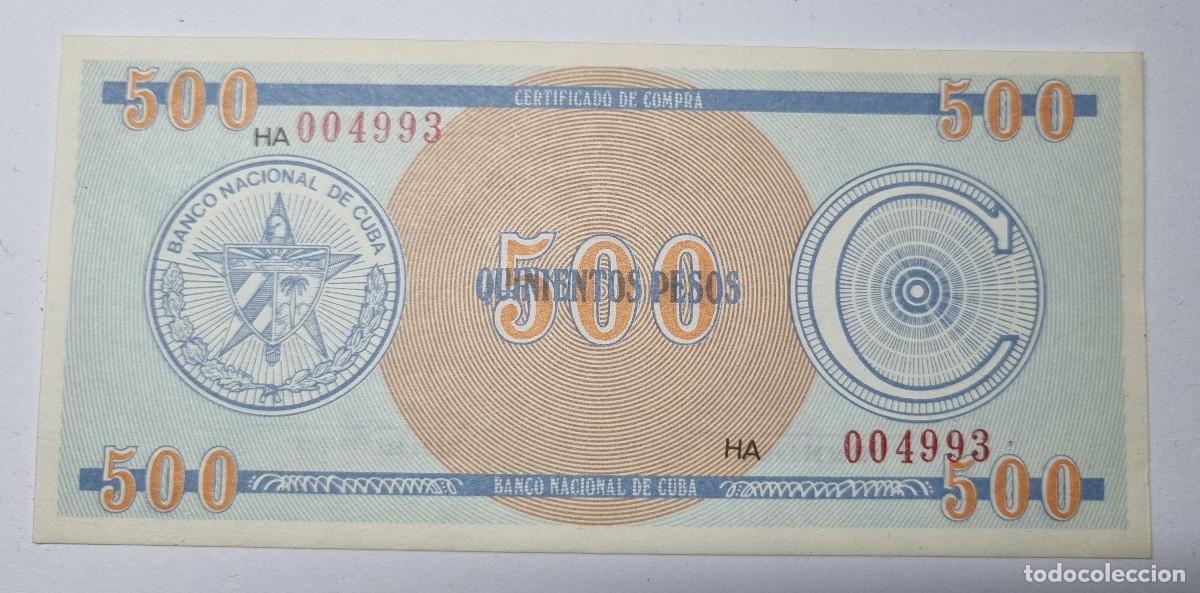 Billetes extranjeros: BILLETE CUBA 500 PESOS CERTIFICADO DE DIVISA, SERIE C.