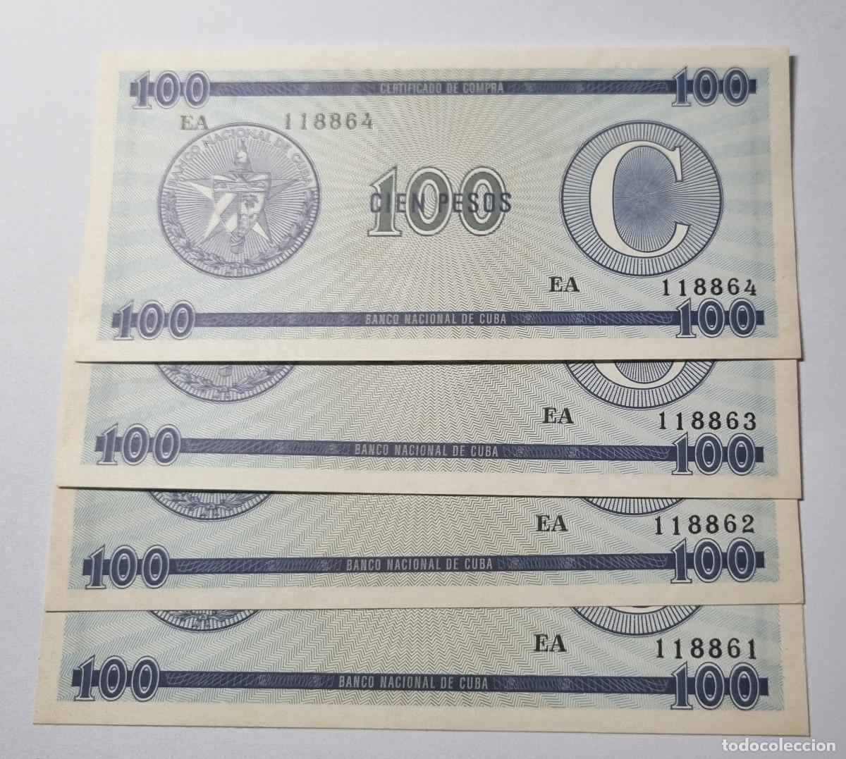 Billetes extranjeros: 4 BILLETES CORRELATIVOS 100 PESOS CERTIFICADO DE DIVISA. SERIE C