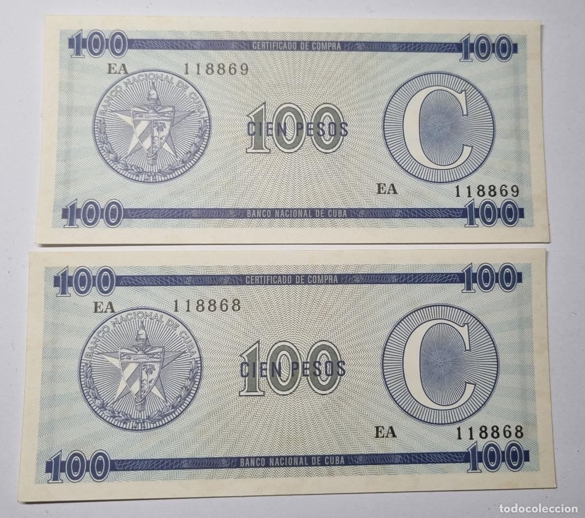 Billetes extranjeros: 2 BILLETES CORRELATIVOS 100 PESOS CERTIFICADO DE DIVISA. SERIE C
