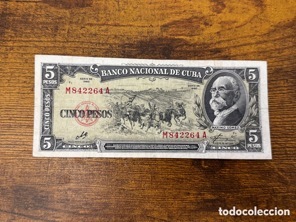 Billetes extranjeros: Billete de 5 pesos 1960 Cuba. Firma Che Guevara. Circulado en buen estado