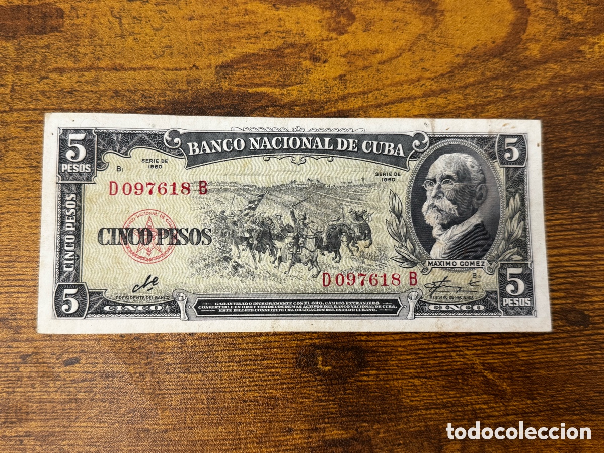 Billetes extranjeros: Billete de 5 pesos 1960 Cuba. Firma Che Guevara. Circulado en buen estado