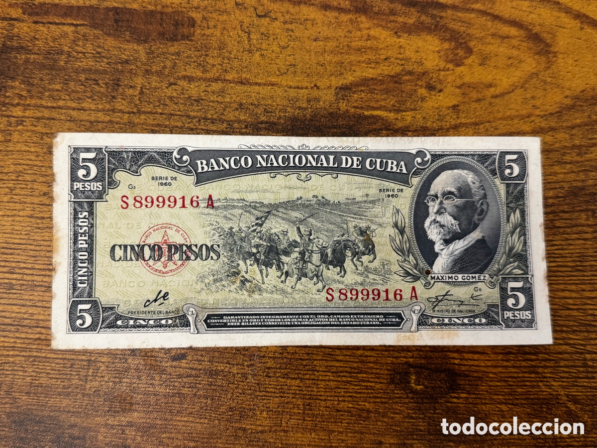Billetes extranjeros: Billete de 5 pesos 1960 Cuba. Firma Che Guevara. Circulado en buen estado