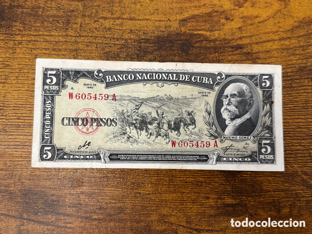 Billetes extranjeros: Billete de 5 pesos 1960 Cuba. Firma Che Guevara. Circulado en buen estado