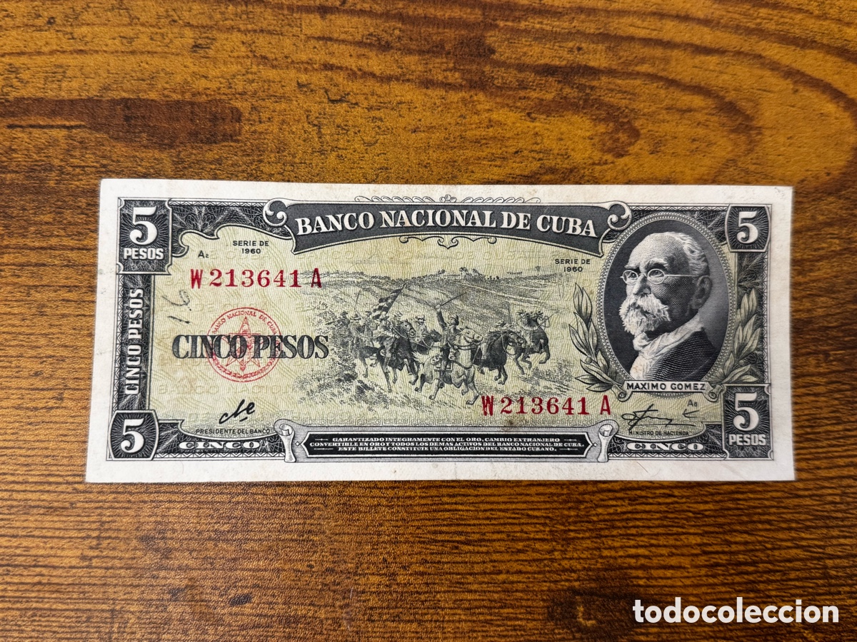 Billetes extranjeros: Billete de 5 pesos 1960 Cuba. Firma Che Guevara. Circulado en buen estado. Escrito anverso