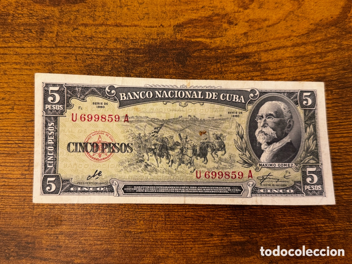 Billetes extranjeros: Billete de 5 pesos 1960 Cuba. Firma Che Guevara. Circulado en buen estado
