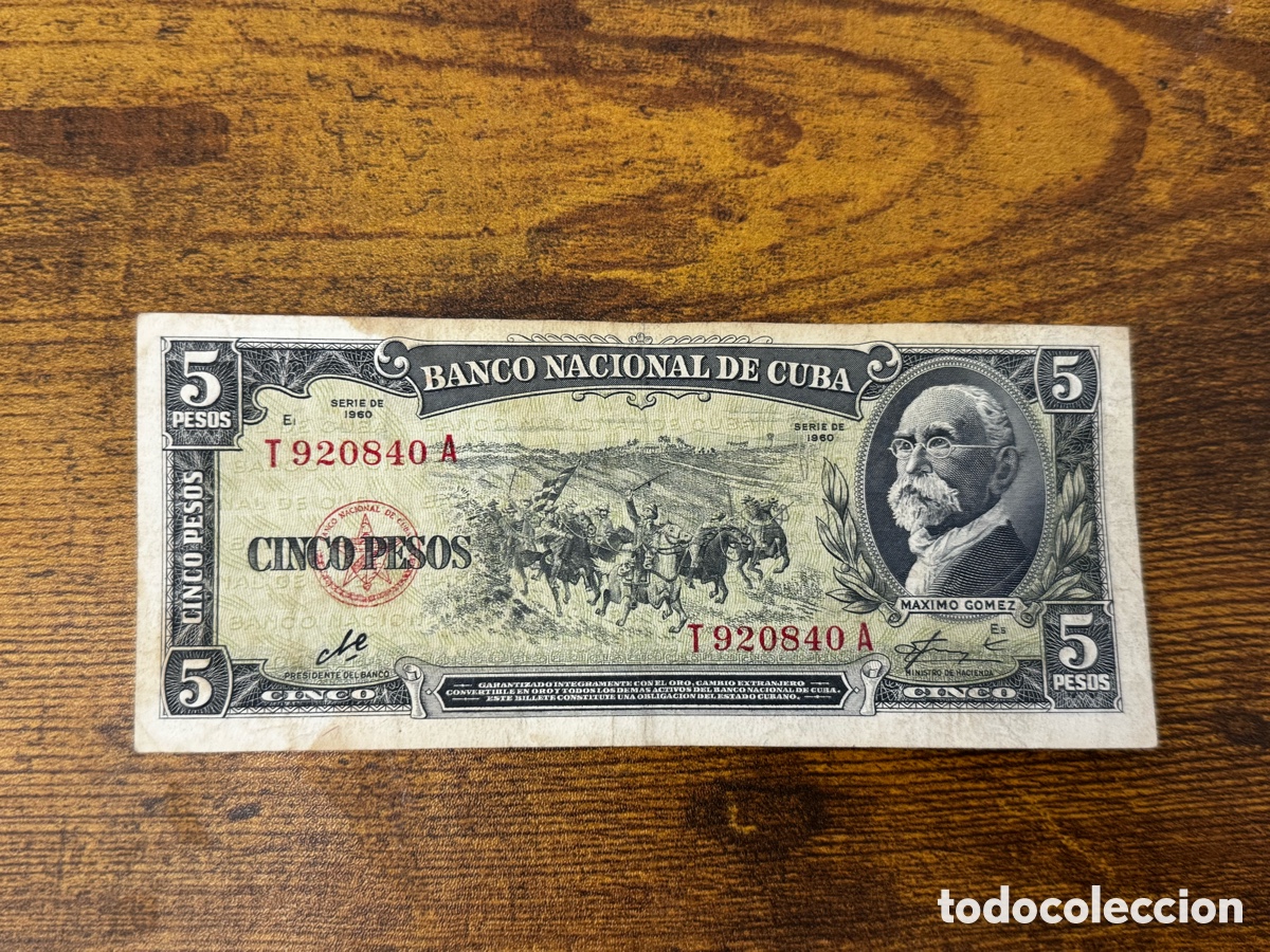 Billetes extranjeros: Billete de 5 pesos 1960 Cuba. Firma Che Guevara. Circulado en buen estado