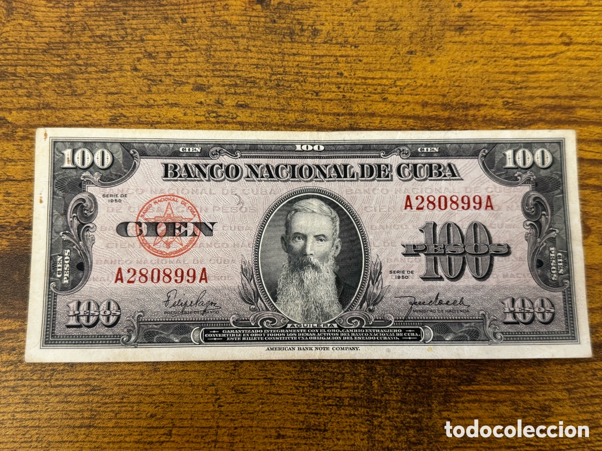 Billetes extranjeros: Billete de 100 pesos Cuba 1950 Circulado