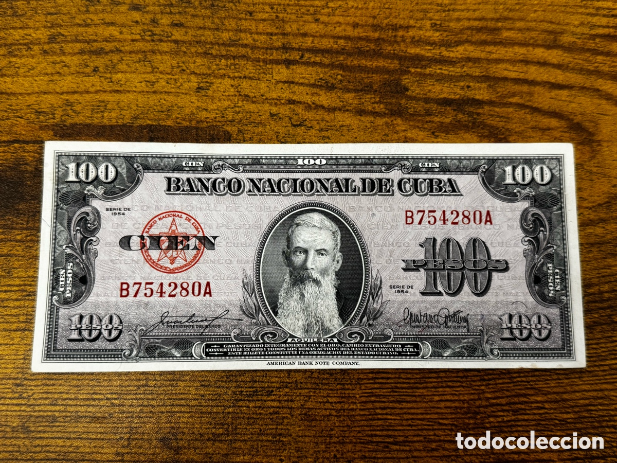 Billetes extranjeros: Billete de 100 pesos Cuba 1954 Circulado