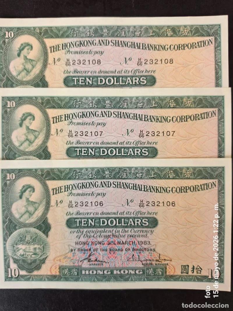 Billetes extranjeros: Hongkong Shanghai Banking 10 dolares correlativos