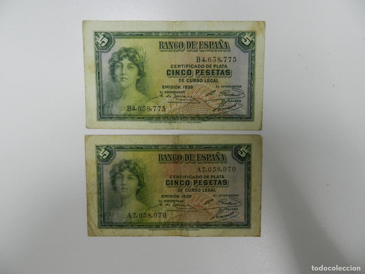 Billetes extranjeros: 2 Billetes 5 pesetas 1935