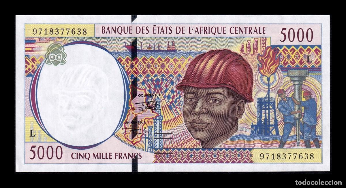 Billetes extranjeros: Estados de &Aacute;frica Central Gab&oacute;n 5000 Francos 1997 Pick 404Lc Sc Unc
