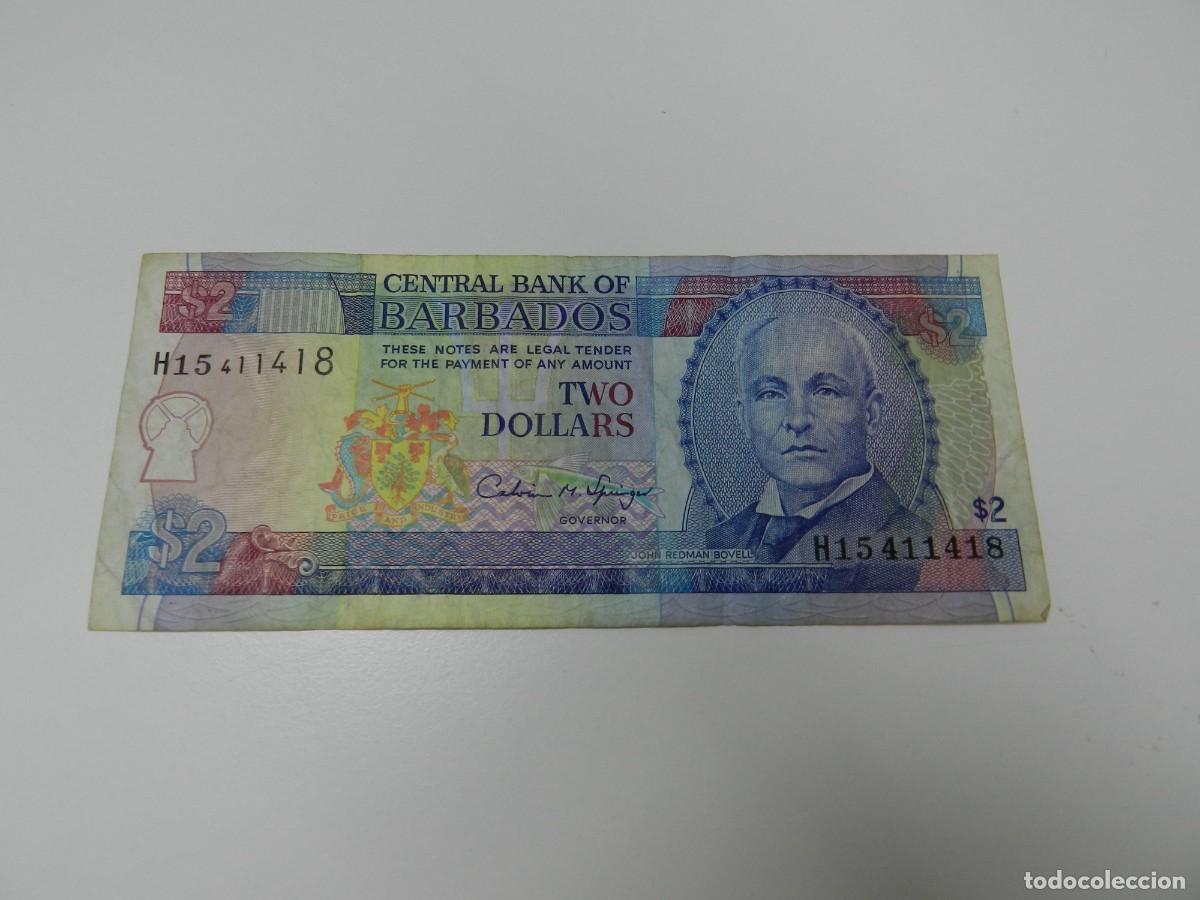 Billetes extranjeros: 1 Billete de 2 d&oacute;lares de barbados