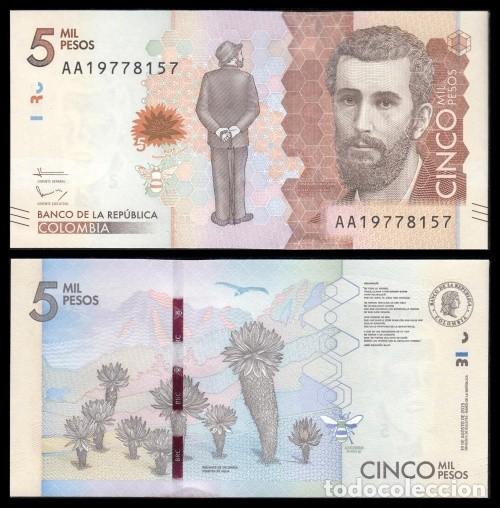 Billetes extranjeros: Colombia 5.000 Pesos 19-8-2015 Pick 459a UNC