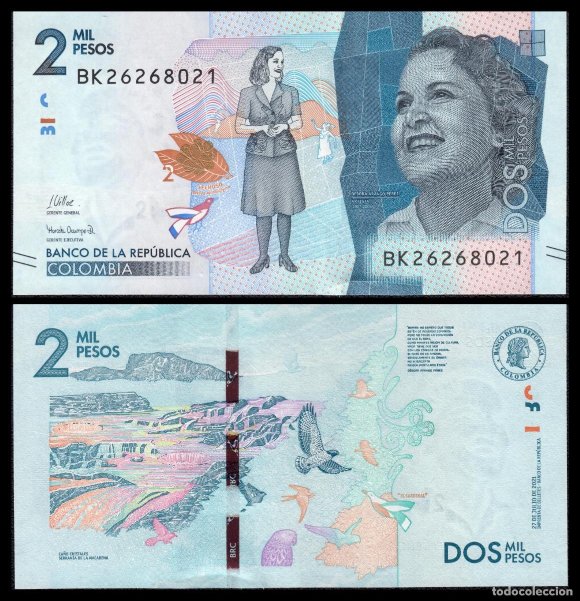 Billetes extranjeros: Colombia 2.000 Pesos 27-7-2021 Pick 458g UNC
